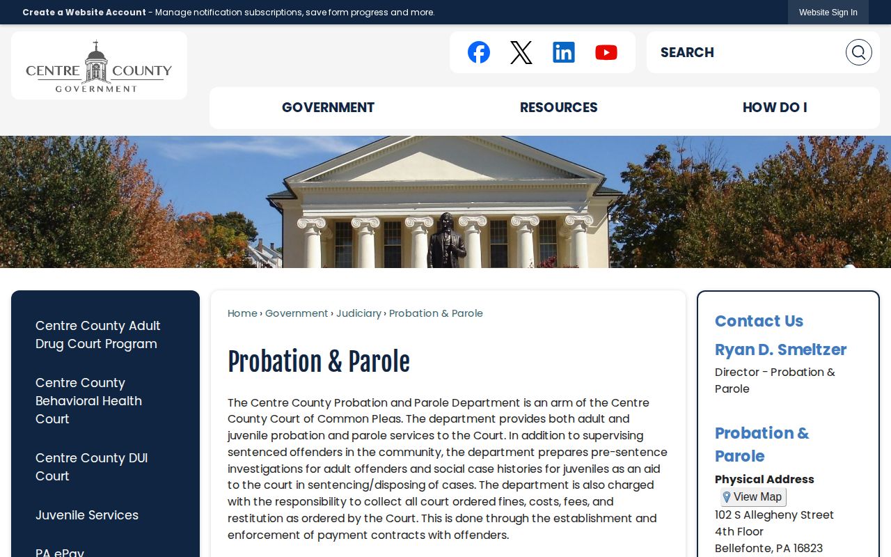 Centre County Probation and Parole official office page