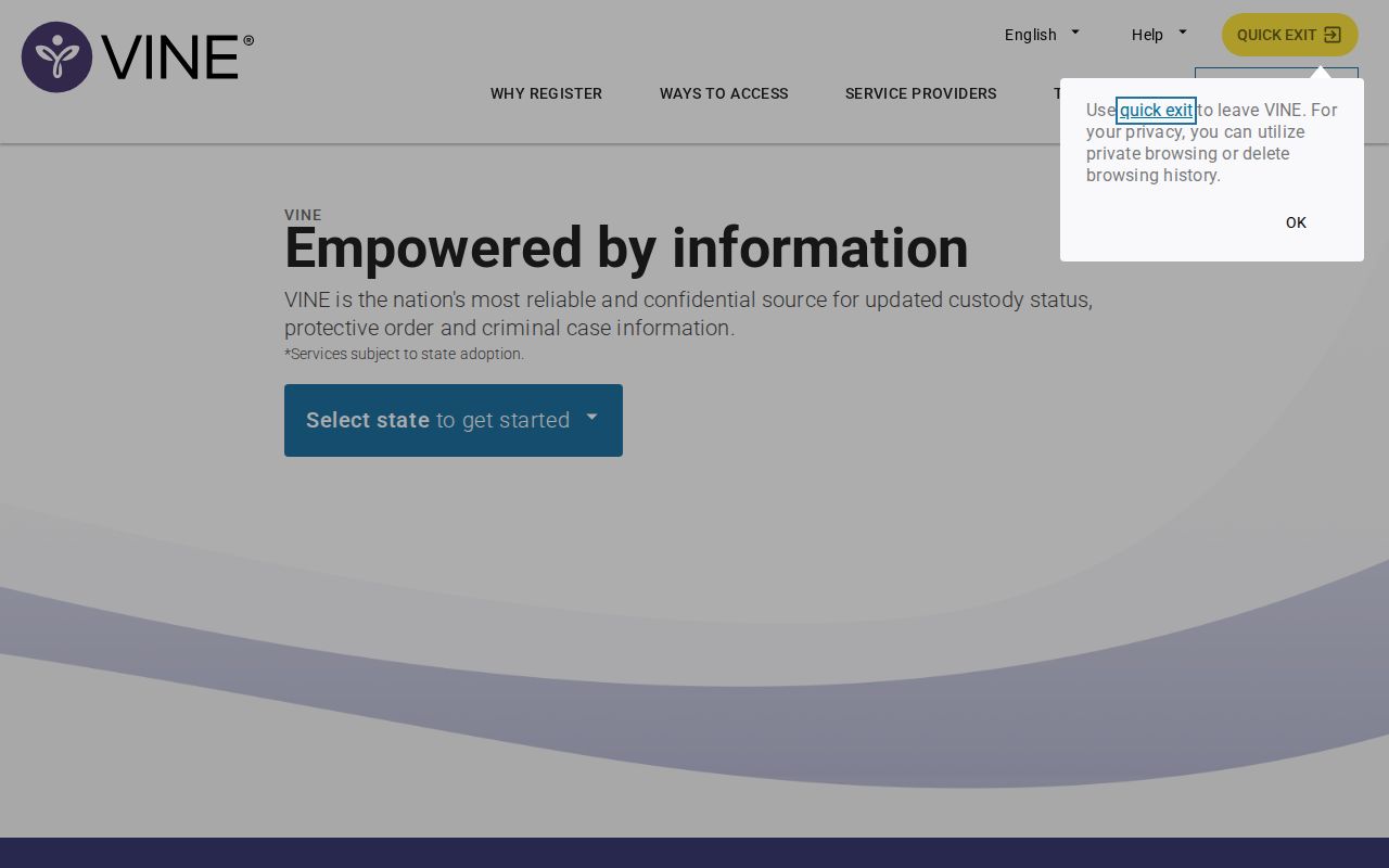 VINELink Pennsylvania specific offender search screen