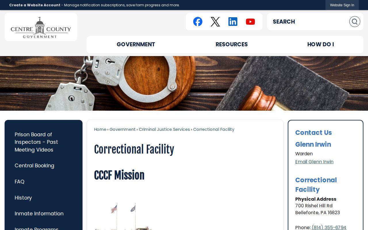 Centre County Correctional Facility contact and Inmate Records information